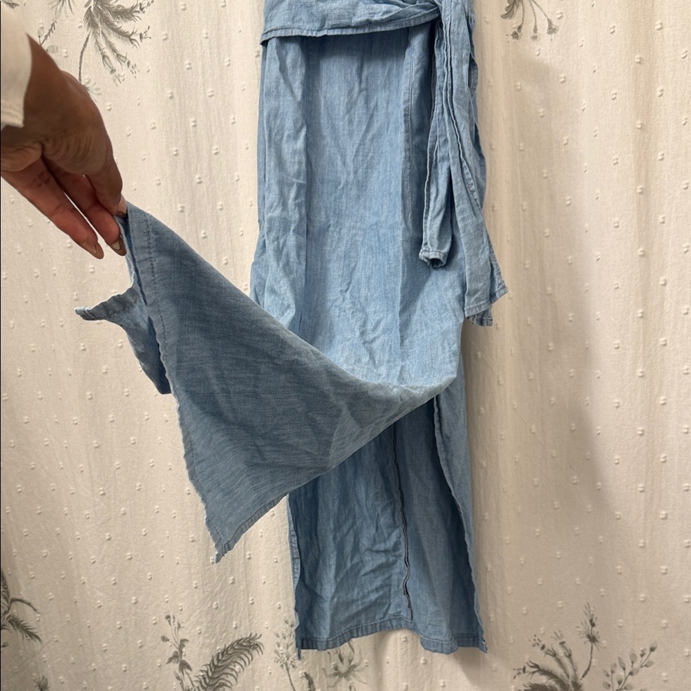 Topshop Denim Blue Midi Dress with Bow Detail - Picture 4 of 5
